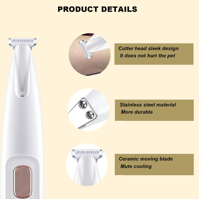 Saffory Dog Trimmer, Pet Claw Trimmer with LED Light, Low Noise USB Rechargeable Pet Clipper. Suitable for Dogs and Cats, for Trimming Hair Around Paws, Eyes, Ears, Face, Buttocks. (1), White 1 - PawsPlanet Australia