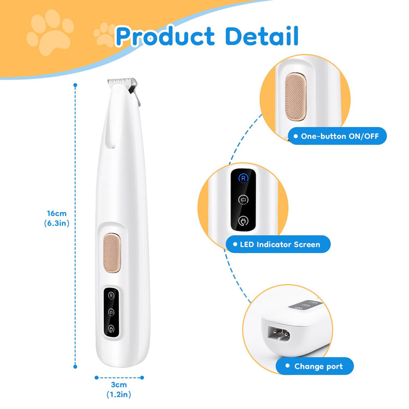 Mcbazel Pet Micro Precision Trimmer, Multifunctional Pet Hair Trimmer Waterproof Rechargeable Pet Shaver with LED Light for Paws Eyes Ears Face Buttocks for Large/Small Dogs and Cats - PawsPlanet Australia