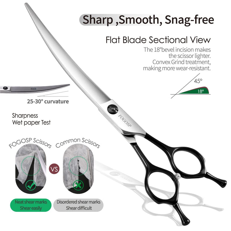 Curved Dog Grooming Scissors Professional 7" Grooming Shears for Dogs Pet Right Handed Groomer Japan 440C Stainless Steel (7 in Curved, Black) 7 in - PawsPlanet Australia