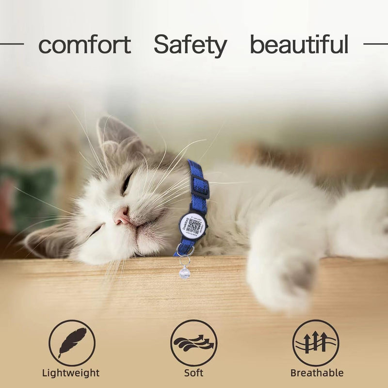Cat Collar with Pet ID Tag,Breakaway Cat Collar QR Code Tag, Personalized Cat Collar, Cute Kitty Collar with Bells,Pet Online Profile-Scan QR Receive Instant Pet Location Alert Email (Blue) Blue - PawsPlanet Australia