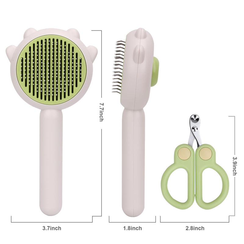 Cat Hair Cleaner Brush, Self-Cleaning Pet Brush with Release Button, Circular Cut Hole Nail Clippers for Indoor Cats (Green) Green - PawsPlanet Australia