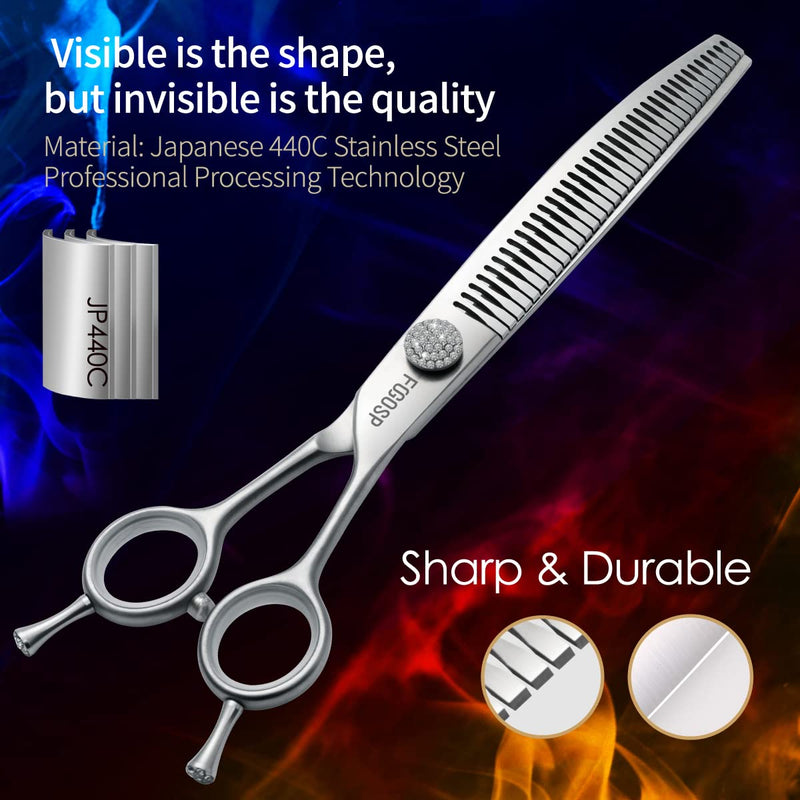7.5'' Curved Chunkers Shears for Dog Grooming Professional Magic Dog Grooming Scissors with Big Artificial Diamonds 35 Teeth for Large Dog(7.5 in, Curved Chunkers) 7.5 inch - PawsPlanet Australia