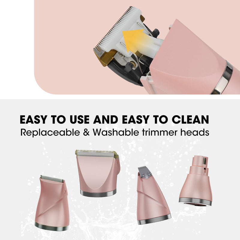 Upgrade Dog Grooming Kit, Cordless Dog Paw Trimmer, 4 in 1 Low Noise Pets Hair Clipper Grooming Kit, 2-Speed Nail Grinder with Stainless Steel Blade for Small Pet with Thick Coats (Pink) Pink - PawsPlanet Australia