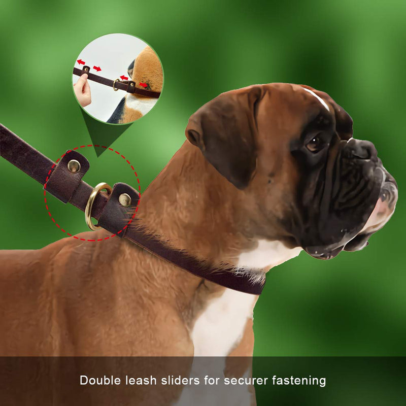 Real Leather Slip Lead Dog Leash, Soft Adjustable Pet Slip Leads with Slider, Heavy Duty Flat Dog Training Leash for Medium and Large Dogs, 6ft Long by 0.7 Inch Wide, Brown 6 Feet - PawsPlanet Australia
