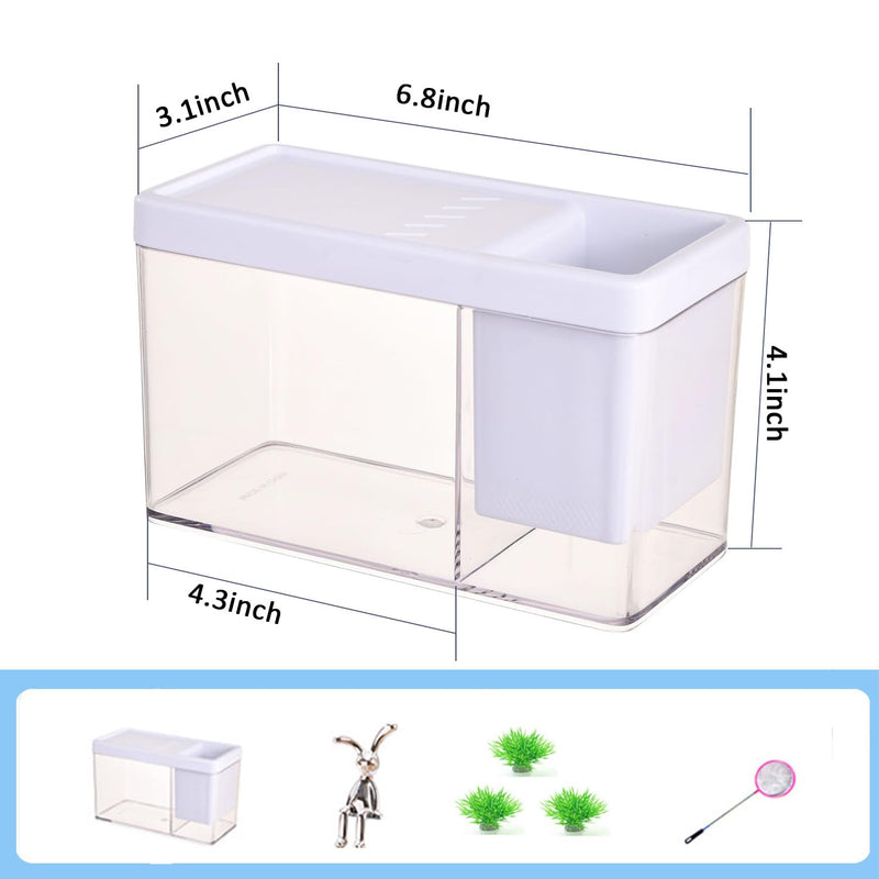 Small Fish Betta Tank Set Desktop Storage Organizer,0.4 Gallon Mini Fish Tank Aquarium Transparent Tank Kit Fish Bowl for Seaweed Balls Mini Turtle Jellyfish (Transparent, 0.4 Gallon)