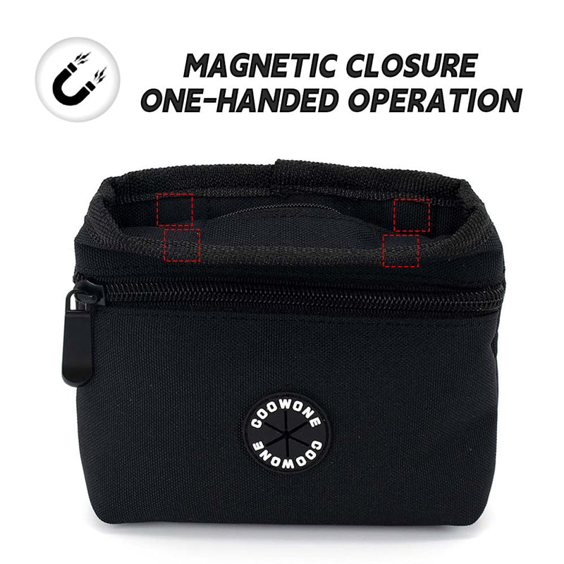 COOWONE Dog Treat Pouch with Pet Training Clicker, Detachable Dog Puppy Training Treat Bag, 900D Oxford Cloth Magnetic Closure Small Dog Poop Bag Holder for Travel or Outdoor Use Black - PawsPlanet Australia