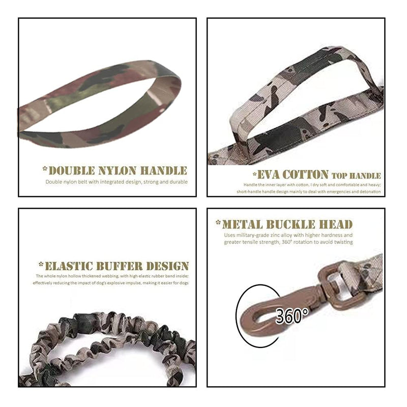 Xqpetlihai Tactical Dog Collar and Leash Set Adjustable Military Nylon Dog Collar with Control Handle and Heavy Duty Metal Buckle for Large Dogs（Camo L Large (Pack of 1) Camo SET(collar+leash) - PawsPlanet Australia