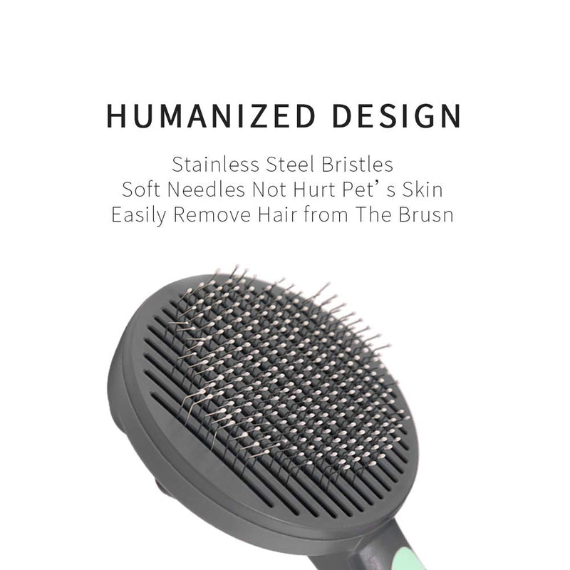 PAKEWAY Cat & Dog Grooming Brush - Self Cleaning, Release Button, Kitten & Pet Brush for Short, Medium & Long Hair (Green) Green - PawsPlanet Australia