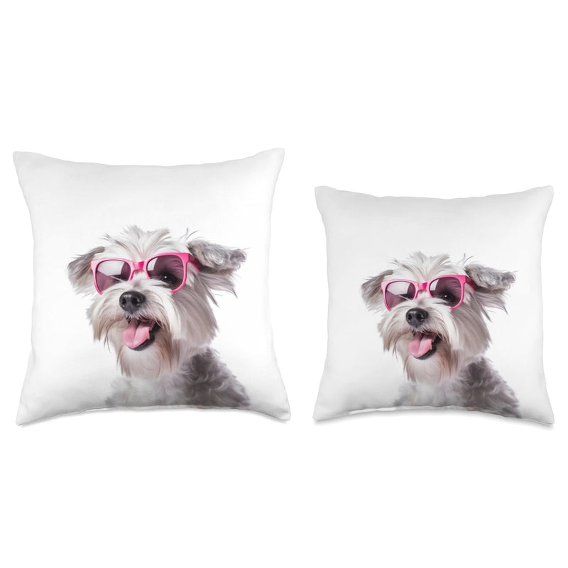 Fun Pink cat with Sunglasses and Cute, Funny Pet Sunglasses Throw Pillow 16x16