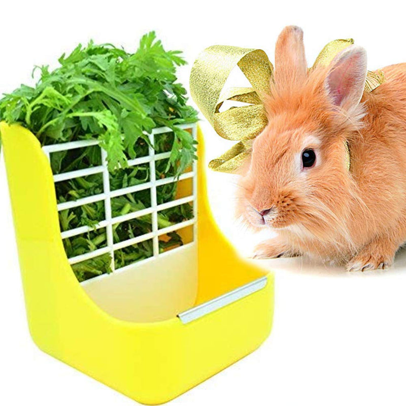 Hay Food Bin Feeder, Hay and Food Feeder Bowls Manger Rack for Rabbit Guinea Pig Chinchilla and Other Small Animals (Yellow)?- Yellow