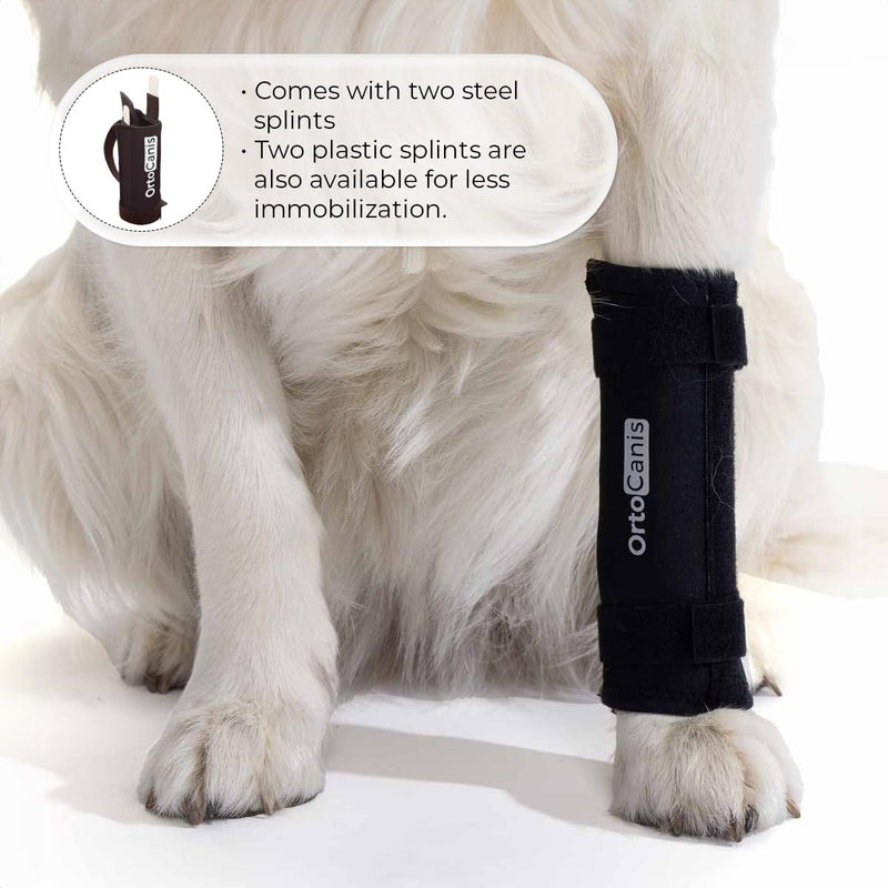 Ortocanis - Dog Carpal Support Brace - Carpal Instability or Osteoarthritis - Stabilizes and Reduces Pain - with Two Immobilization Splints - Made of Neoprene - Size M 8-10 cm Medium