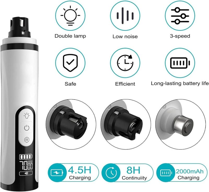Silent Groom Pro Nail Grinder,2025 Upgraded Nail Trimmer for Dogs and Cats with LED Light & 3 Speeds,Rechargeable USB Charging Pet Nail Grinder for Thick Nails 1Set - PawsPlanet Australia