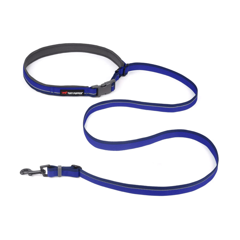 Tuff Pupper Hands Free Adjustable Length Dog Leash | Lightweight for Running Jogging Walking | Padded Waist Belt (24-50 inch) | Adjusts 3 to 6 Feet Length | Strong Ballistic Nylon w/Reflective Strips Blazing Blue - PawsPlanet Australia