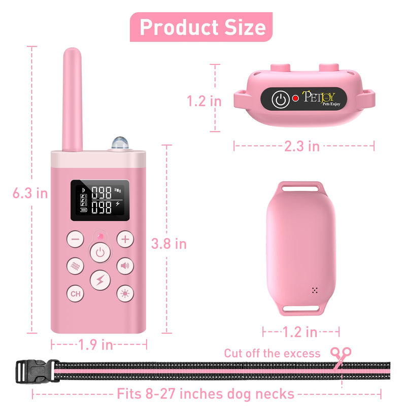 PetJoy Dog Bark Collar with Remote, Shock Collar for Large Dogs 3 Pack, Bark & Shock Collar Combo, Automatic Bark Collar - Auto Mode with 5 Sensitivity Levels Pink - PawsPlanet Australia