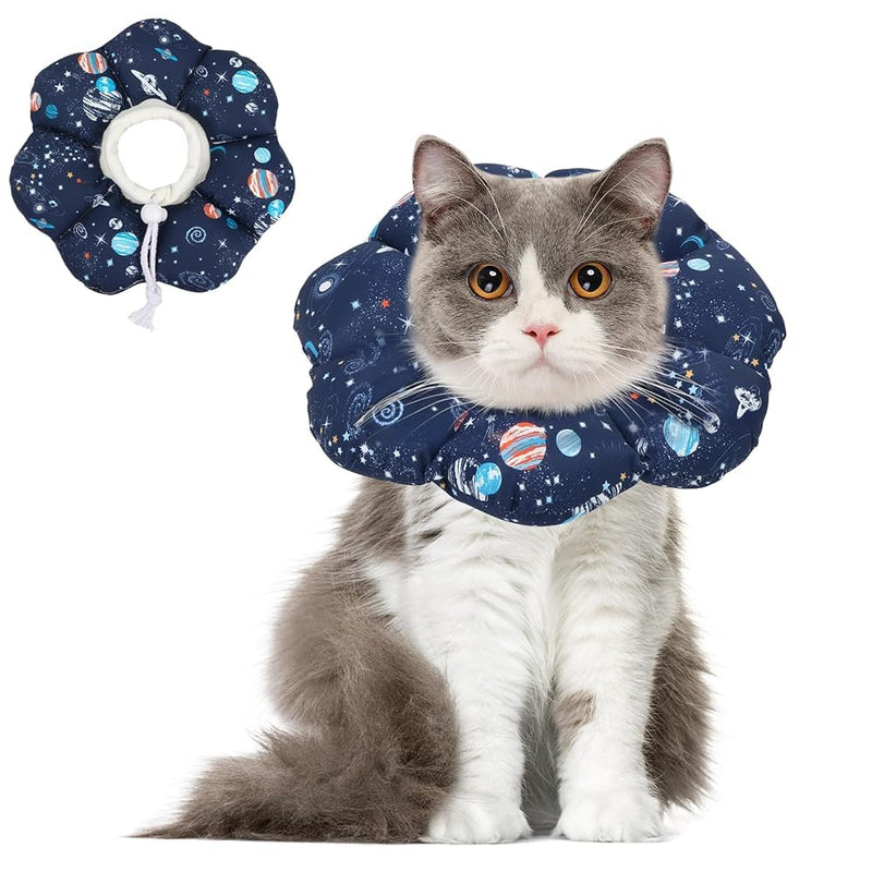 ComSaf Cat Cone Collar Soft, Protective Adjustable Cat Cones to Stop Licking After Surgery, Comfortable Lightweight Elizabethan Collar for Kitten Prevent from Licking Wounds, Not Block Vision Planet S (Neck:5.5-9 in)