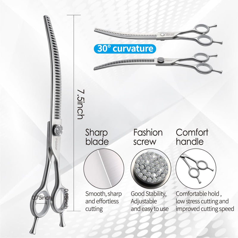 7.5'' Curved Chunkers Shears for Dog Grooming Professional Magic Dog Grooming Scissors with Big Artificial Diamonds 35 Teeth for Large Dog(7.5 in, Curved Chunkers) 7.5 inch - PawsPlanet Australia
