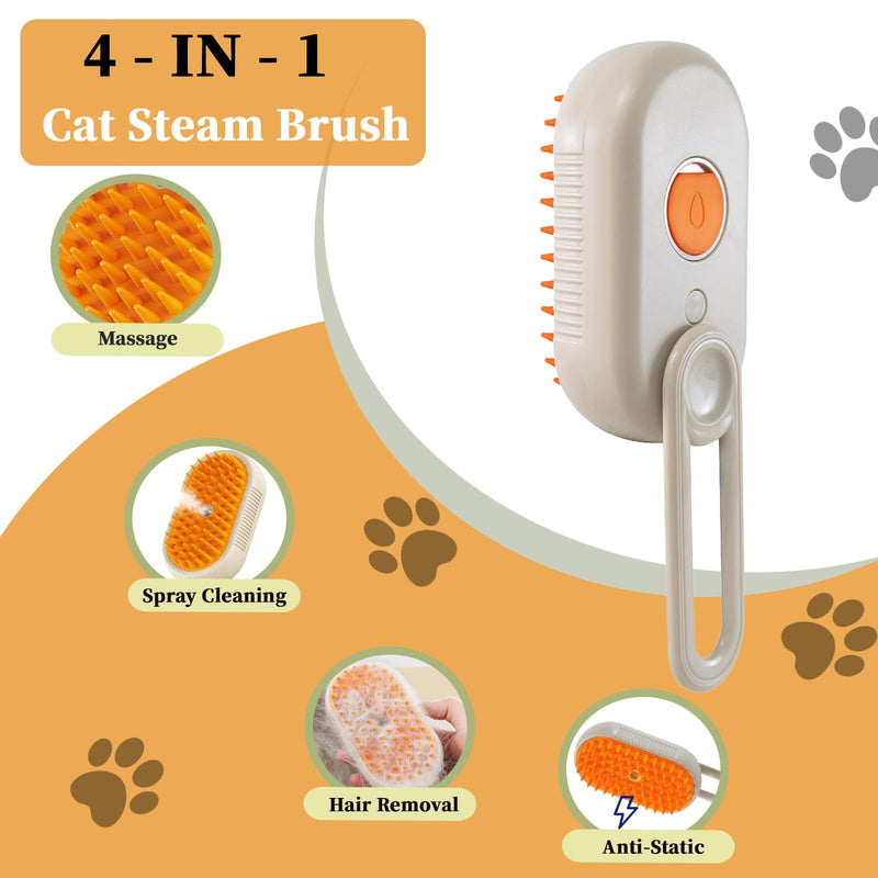 4-in1 Cat Steam Brush for Shedding & Grooming, Spray Hair Removal Comb with 1 Waterless Shampoo, Cat Brush for Massage, Pet Grooming Comb Hair Removal Tool for Cats and Dogs 4.7''-1*Shampoo - PawsPlanet Australia