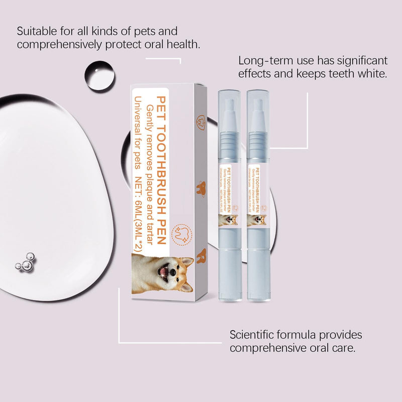Pet Toothbrush Pen, 2 x 3 ml Dog Teeth Cleaning Pen Pet Teeth Repairing Kit, Cat/Dog Tooth Whitening & Cleaning Teeth Brightening Pen for Dog Cats Care Fresh Breath