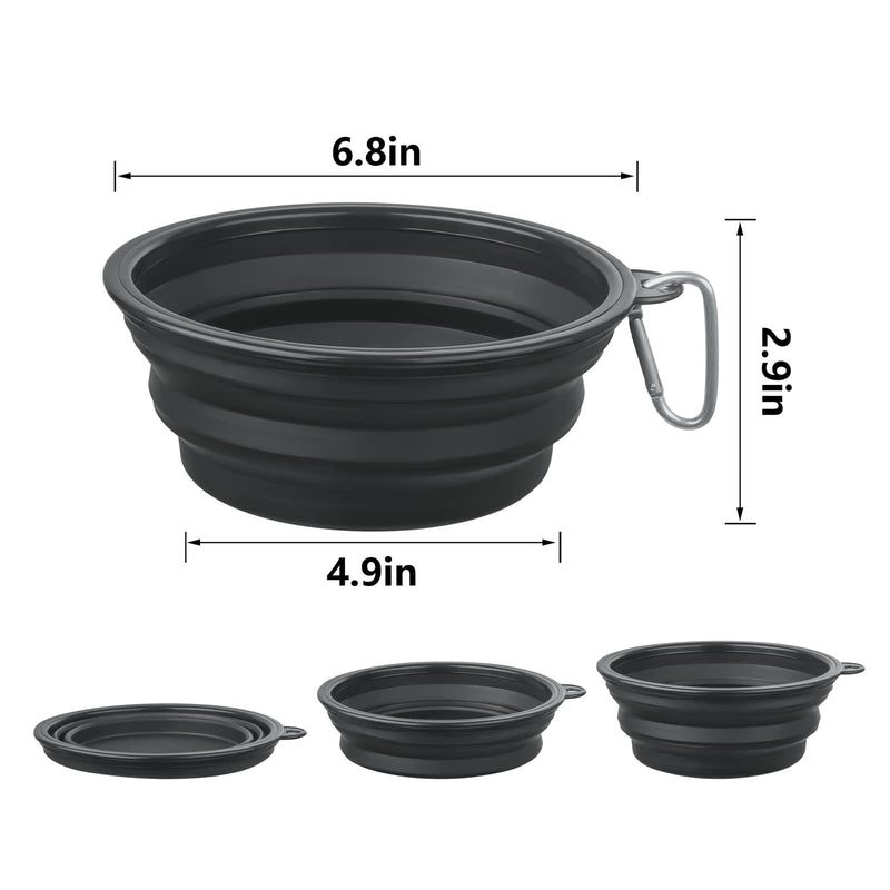 Dog Bowl Pet Collapsible Bowls, 2 Pack Collapsible Dog Water Bowls for Cats Dogs, Portable Pet Feeding Watering Dish for Walking Parking Traveling with 2 Carabiners (Large, Black+Black) Large