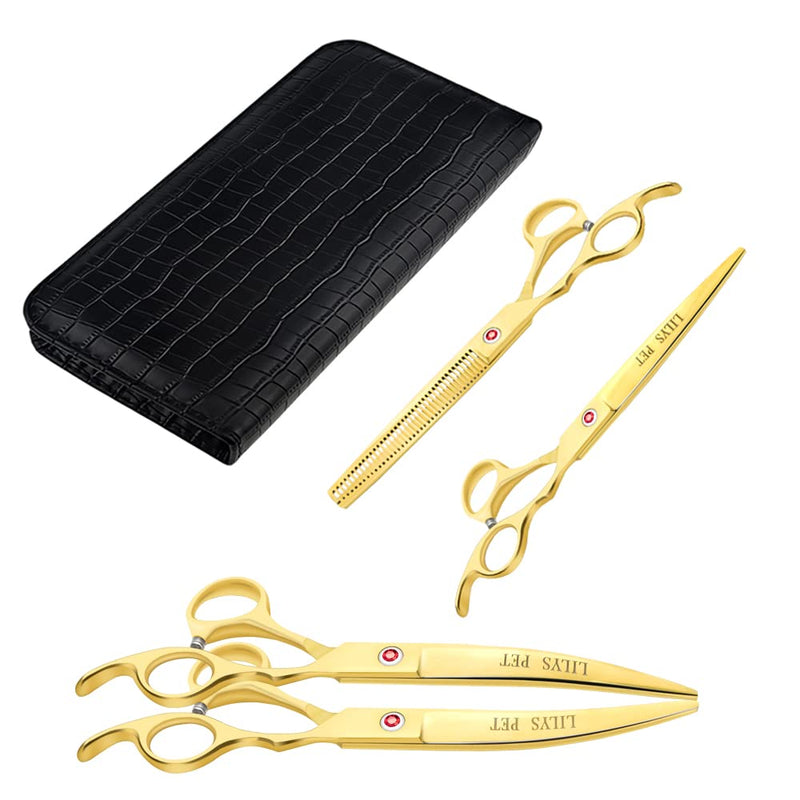 LILYS PET Professional PET DOG Grooming Coated Titanium scissors suit Cutting&Curved&Thinning shears (7.0 inches, Gold)… 7.0 inches - PawsPlanet Australia