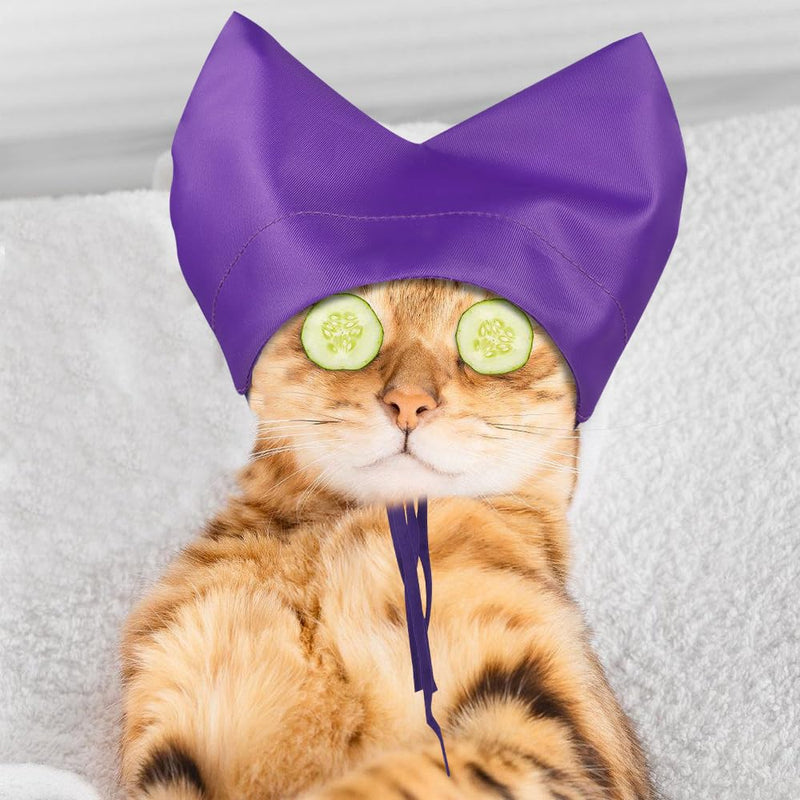 Waterproof Bath Cap for Cats and Small Dogs - Shower Cap with Ear Protection for Bathing, Care and Rain purple
