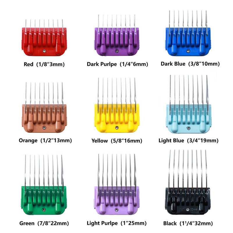 Professional Animal Stainless Steel Attachment 9 Color Guide Comb Set,Compatible with Andis, Oster A5, Wahl KM Series Clipper Detachable Blade Pet, Dog, Cat, and Horse Clippers - PawsPlanet Australia