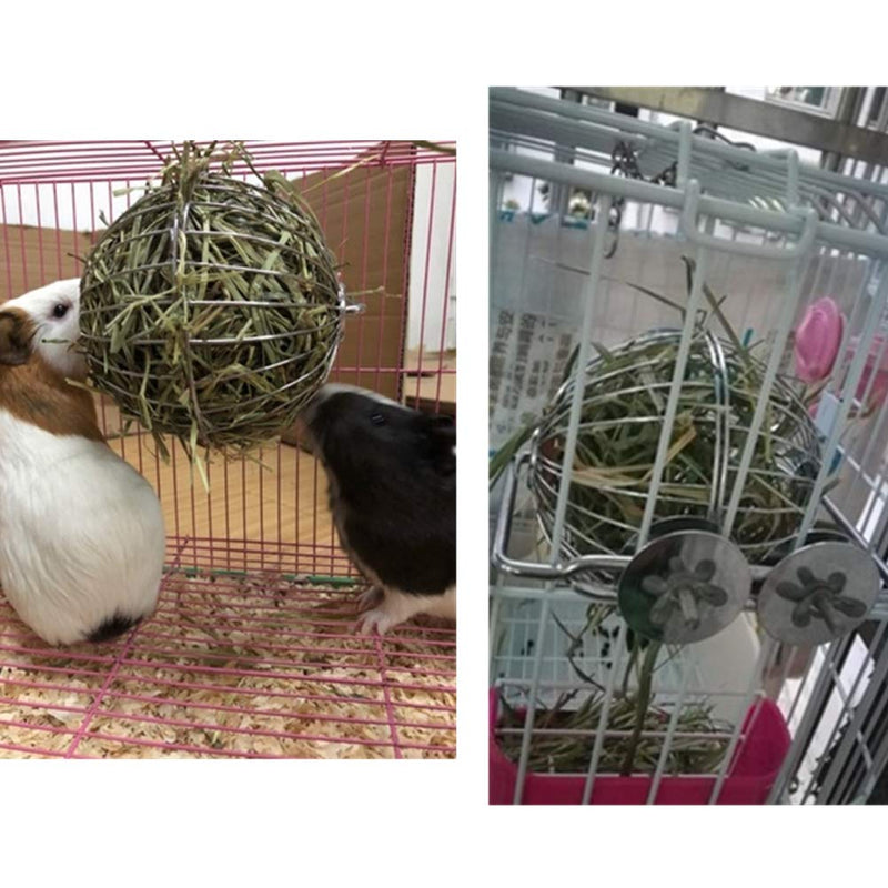 Wontee Rabbit Hay Ball Stainless Steel Hanging Feed Dispenser for Bunny Hamster Guinea Pig Rat Chinchilla B: 5.11inch Silver - PawsPlanet Australia