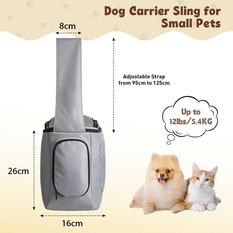Dog Carrier, Dog Sling Carrier for Small & Medium Cats& Puppys,Hands Free Cat Carrier with Adjustable Safety Harness, Puppy Essentials Gray