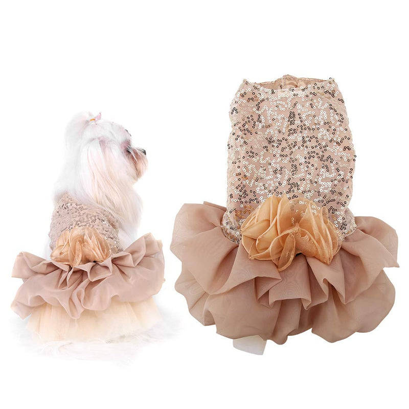 Small Dog Wedding Dress Walfront Rose Gold Sequined Princess Bubble Skirt (M)