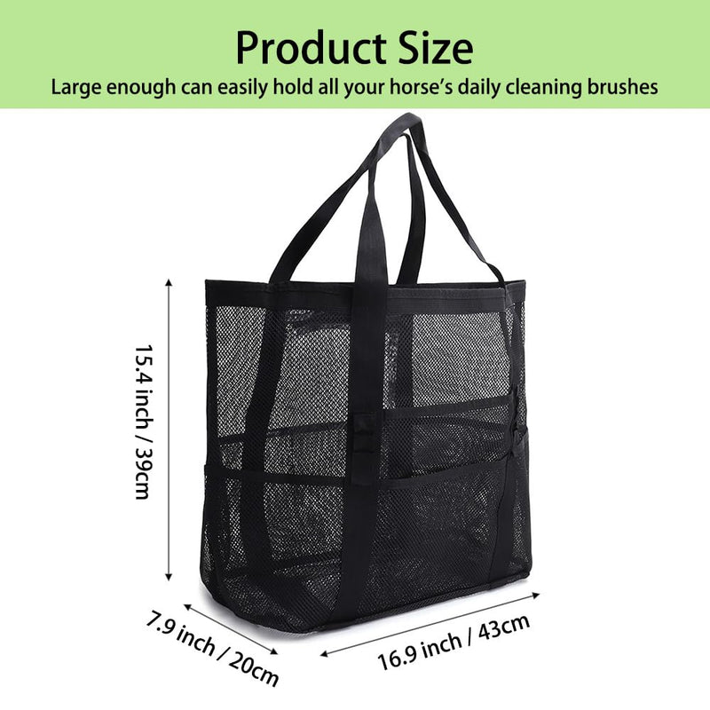 Smanllan Horse Grooming Organizer Bag,8 Pockets Waterproof Horse Grooming Tote Bag with Mesh (Black) Black - PawsPlanet Australia