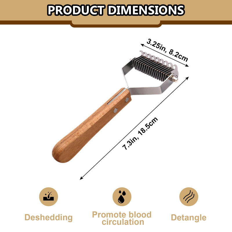 Dog Undercoat Shedding Rake Brush - for Medium to Long-Haired Dematting Deshedding Grooming, Dual-Sided Wooden Handle Comb, for Cat Horse Cow Sheep, 17 Stainless Steel Teeth, Large - PawsPlanet Australia