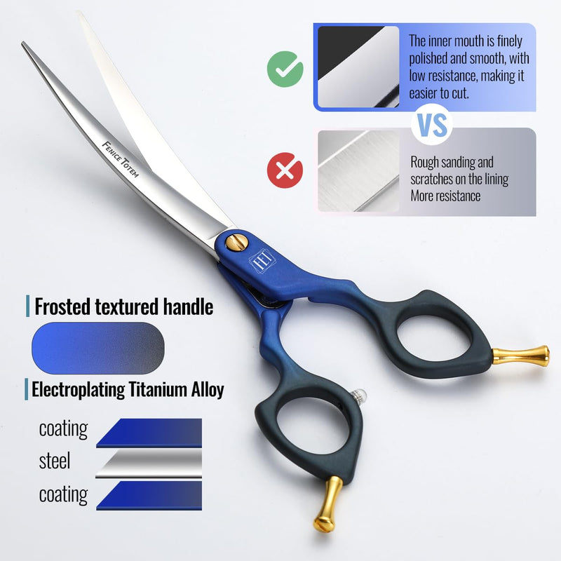 Fenice Dog Grooming Curved Scissors: 6.5" Pet Self-sharpening Split Finishing Shears for Dogs' Faces and Eyes Lightweight Ideal for Tight Spaces and Detailed Grooming Japan VG10 Alloy Steel 63HRC 6.5 inch Bb - PawsPlanet Australia