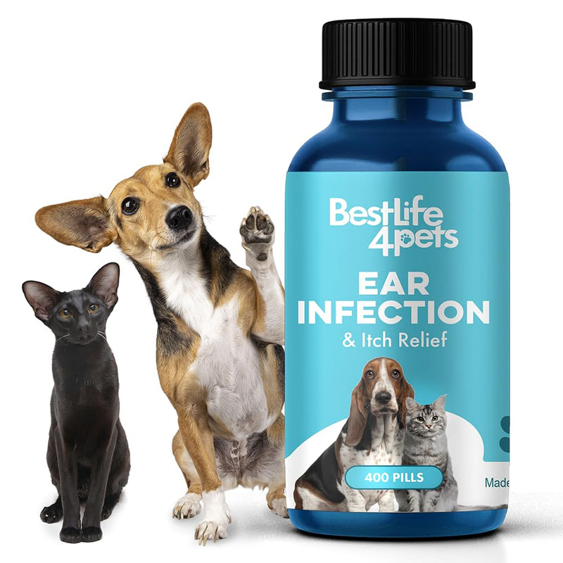 BestLife4Pets Ear Infection Relief for Dogs and Cats - Dog Ear Infection Treatment Supplement; Cat Supplements for Ear Itching, Swelling, Otitis, Pain & Inflammation - Easy to Use Pills