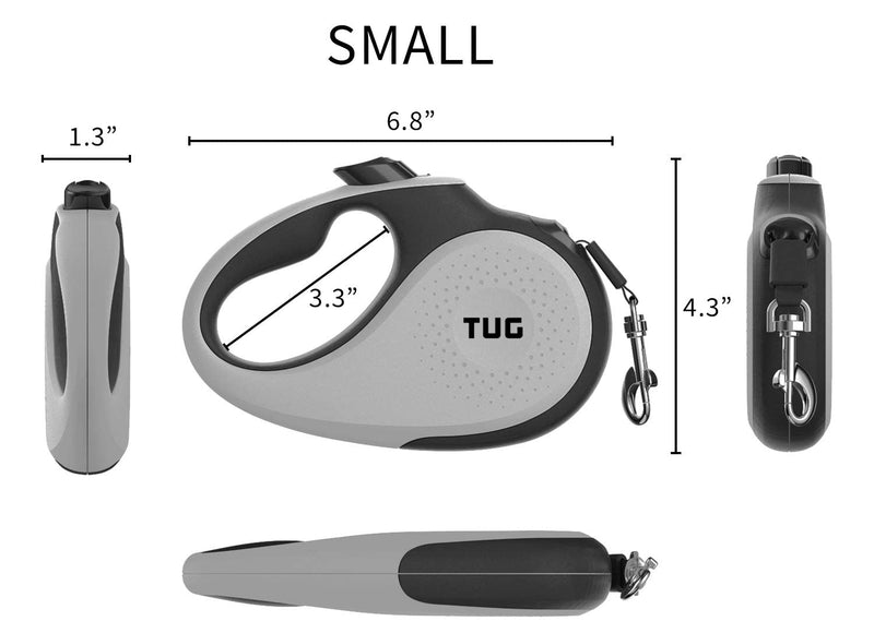 TUG 360° Tangle-Free Retractable Dog Leash with Waste Bag Dispenser (Small, Grey) Small