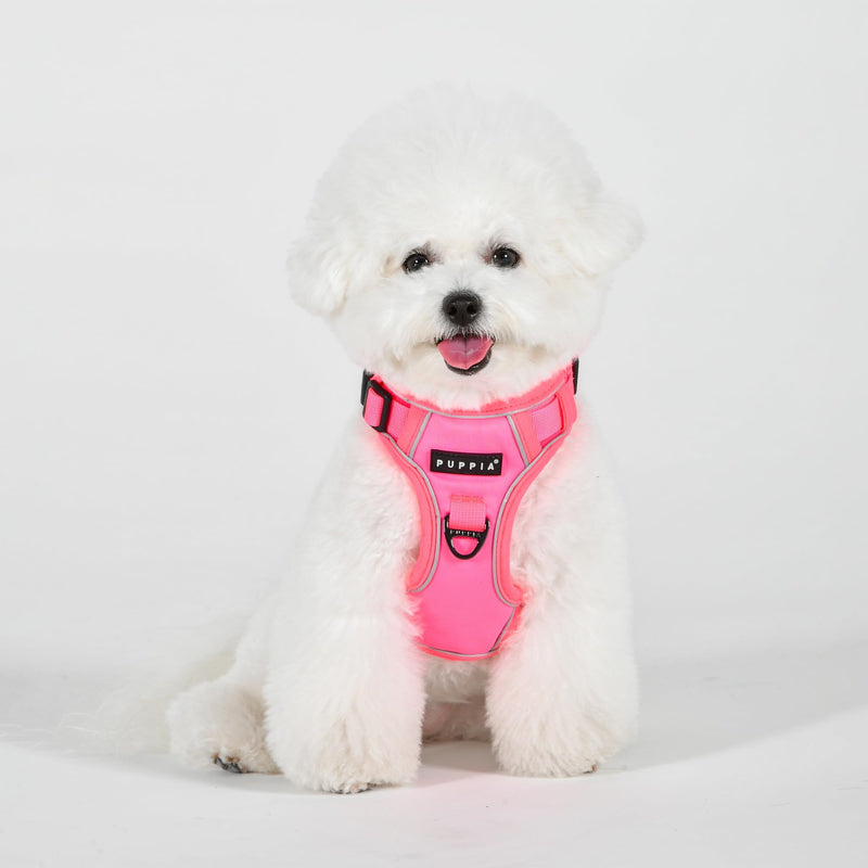 Puppia Neon Dog Harness H Sturdy Adjustable Neck and Chest Reflective Front and Back D-Ring for Small and Medium Dogs, Pink, Medium PINK_NEON - PawsPlanet Australia
