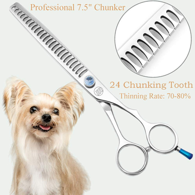 Moontay Professional Dog Grooming Straight, Curved, Thinning/Blending/Chunking Scissors Kit, JP-440C Stainless Steel Pet Cat Hair Cutting/Trimming Shears, Silver (7.5" (24-Tooth)) 7.5" (24-Tooth) - PawsPlanet Australia