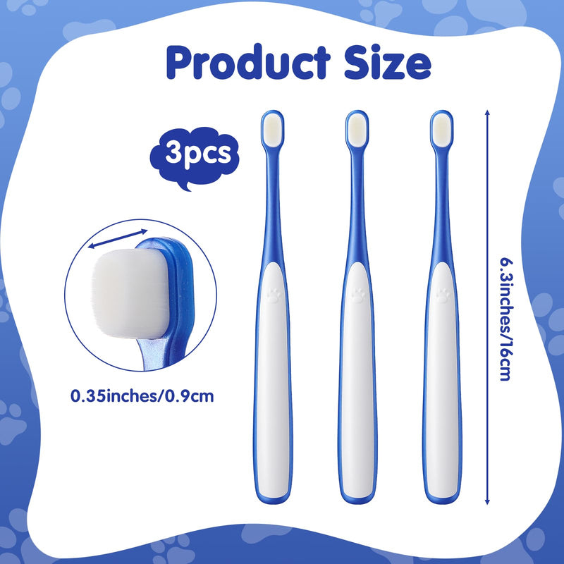 Dog Toothbrush Small Breed, 3 PCS Ultra Soft & Mini Head | Soft Pet Toothbrush, Curved Handle, Gentle Dental Brush, For Yorkie Chihuahua Puppies & Kittens