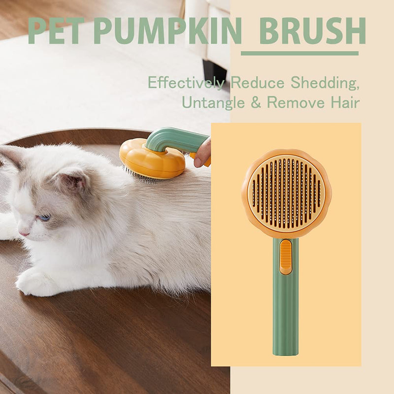 Pumpkin Cat Brush, Gentle Self Cleaning Pet Brush with Release Button for Cats and Dogs, Easy to Remove Loose Hair Daily Grooming Tool During Shedding Season Pumpkin