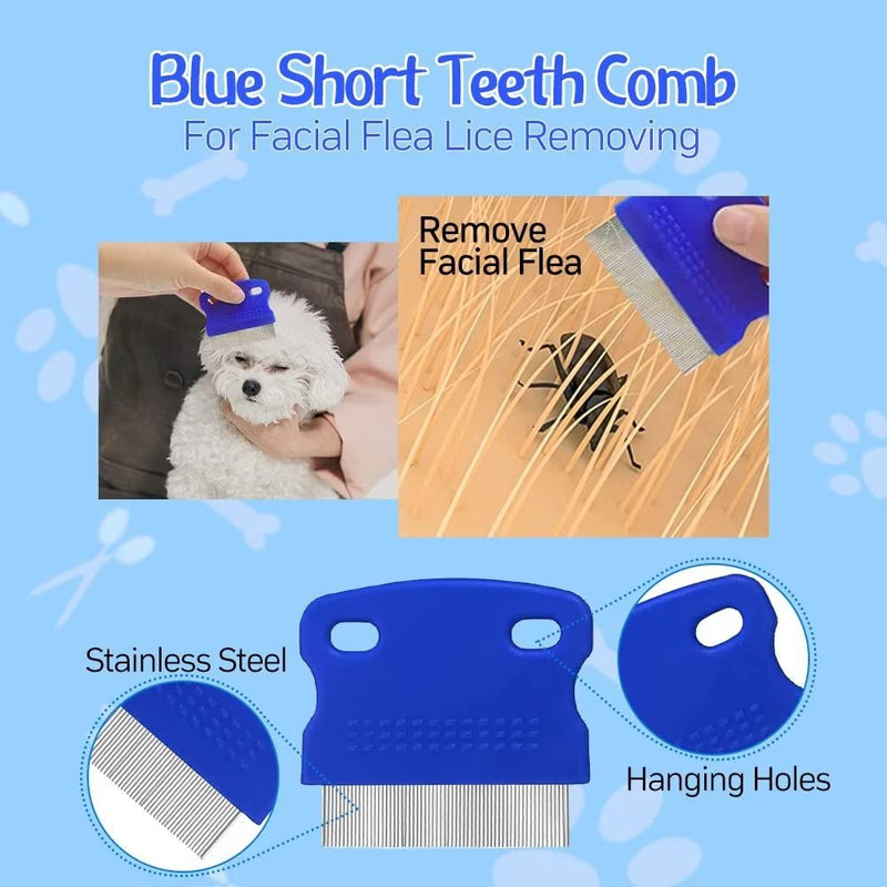 Pet Grooming Comb Kit - Flea Combs for Dog and Cat, 5Pcs Lice Combs and Tear Stain Remover Comb with Stainless Steel Teeth, Professional Pet Grooming Tool with Portable Bag for Removing Knots & Tangle Blue + Balck 5 Piece Set - PawsPlanet Australia