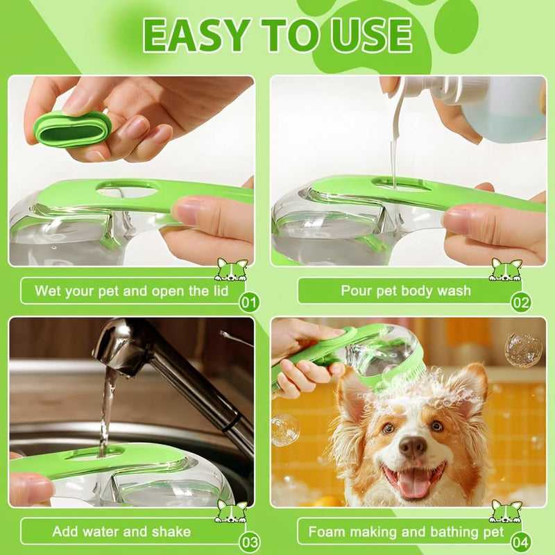 6Pcs Dog Bath Brush Set with Soap Dispenser - Cat Brush & Dog Toothbrush Kit | Silicone Pet Bathing Supplies for Washing, Shower & Shedding | Includes Finger Toothbrush, Scrubber for Small Breed Green - PawsPlanet Australia