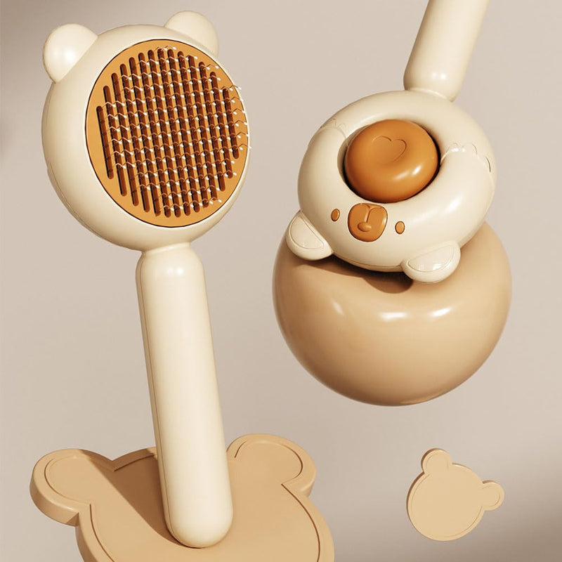 Cat Brush for Short or Long Haired Cats Dogs Rabbits, Cute Dog Brushes with Release Button for Massage and Removes Loose Fur, Dog Hair Brush Pet Grooming Deshedding Comb White Bear - PawsPlanet Australia