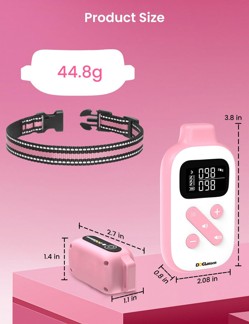 No Shock Dog Training Collar, Beep and Vibrating Dog Collar with Remote 2800Ft, Vibration Collar for Small Medium Large Dogs - No Prongs Pink - White