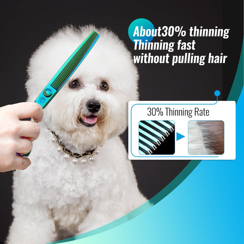 Dog Grooming Scissors: 7" Straight Pet Shears Skeletonized blade Made Of Japanese 440C for Trimming Dogs Cats and Other Pets Green (Thinning G, 7") Thinning G 7" - PawsPlanet Australia
