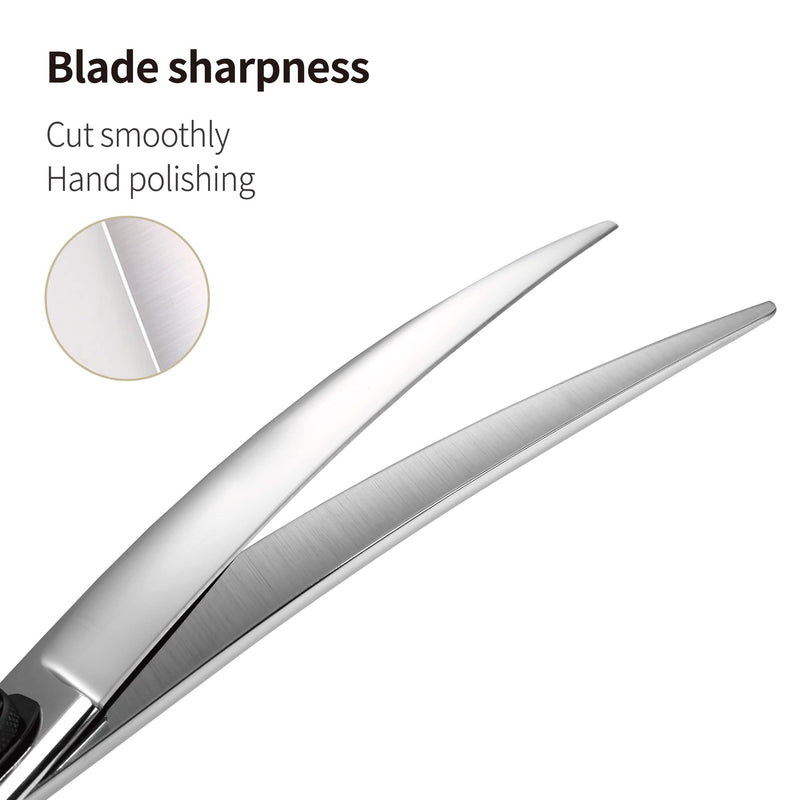 Fenice Peak 7'' Professional Curved Dog Grooming Scissors Heavy and Anti-Slip Black Handler 440C Stainless Steel Pet Cutting Shears Safety Trimming Shearing for Dogs Cats 7'' - PawsPlanet Australia