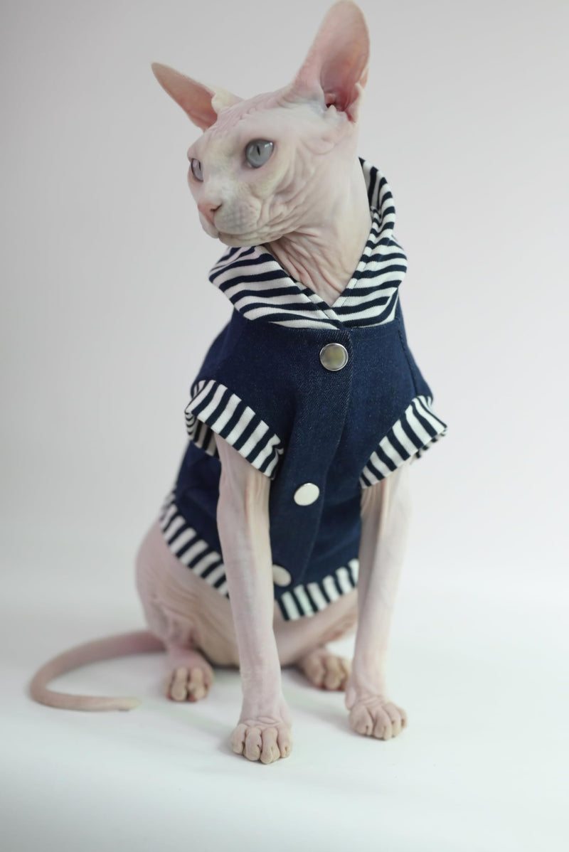 Hooded Denim Cotton Cardigan Harness Vest for Small Kitten & Cats - Adjustable Soft Pet Clothing, Stylish Puppy Kitten Jacket with Leash Attachment (Jacket Only, Small) Jacket Only - PawsPlanet Australia