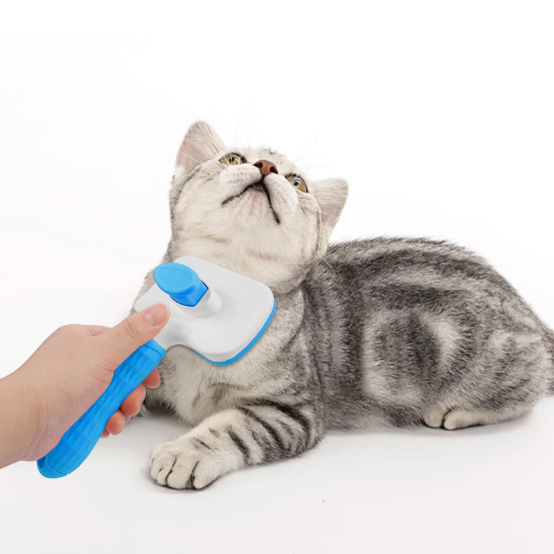 Dog & Cat Brush, Self Cleaning Slicker Brush for Pets, Upgraded Dog Brush for Shedding Massaging and Grooming, Removes Loose Undercoat & Portable Comb for Long Short Haired Dogs(Blue) Blue
