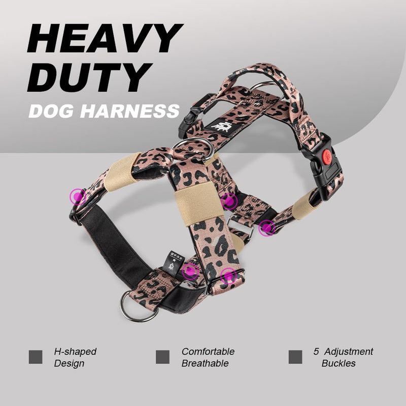 TSPRO Heavy Duty Premium Tactical Dog Harness for Large Dogs, No Pull, Adjustable Fit, Quick-Release Buckle, Padded Handle, Perfect for Hiking, Walking, Running & Training (Leopard Print L 25) L (Neck 21.3 - 34.6", Chest 26 - 33") Leopard Print - PawsPlanet Australia