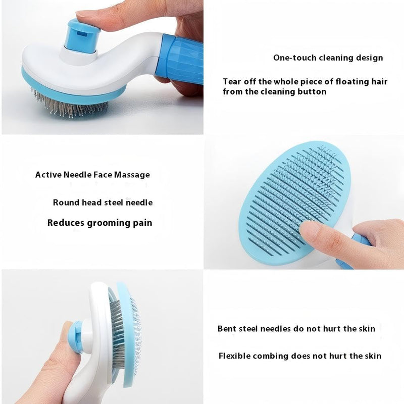 Cat Hair Brush, Cat Brush for Shedding with Metal Comb, Self Cleaning Pet Hair Brush with Release Button - Skin Friendly Deshedding Grooming Brush for Short and Long Haired Cats Blue - PawsPlanet Australia