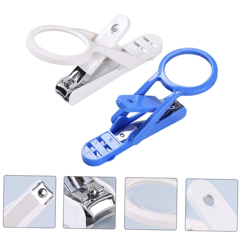 2Pcs Rotatable Magnifying Glass Nail Clippers for Hamster and Hedgehog, Small Pet Paw Cutters White and Blue Handles, Precise Grooming Tool for Pet Living Supplies