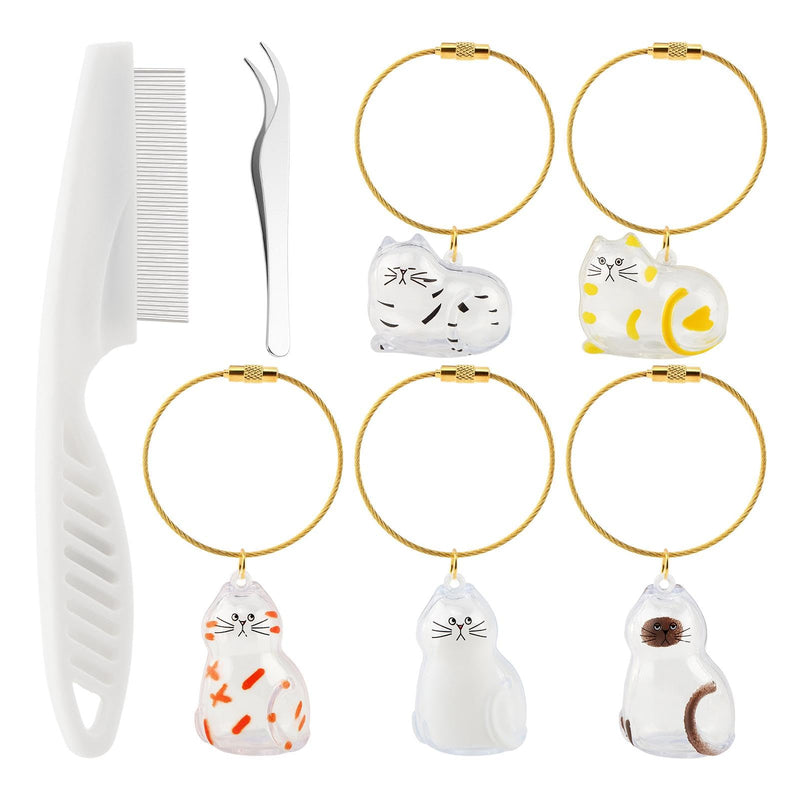 PUXING 5pcs Cat Fur Storage Bottle Cat Hair Keychain Cats Hair Holder Keychain Bottle Pendants Capsule Toys Pet Hairs Container with Tweezers/Comb(Color:B) B